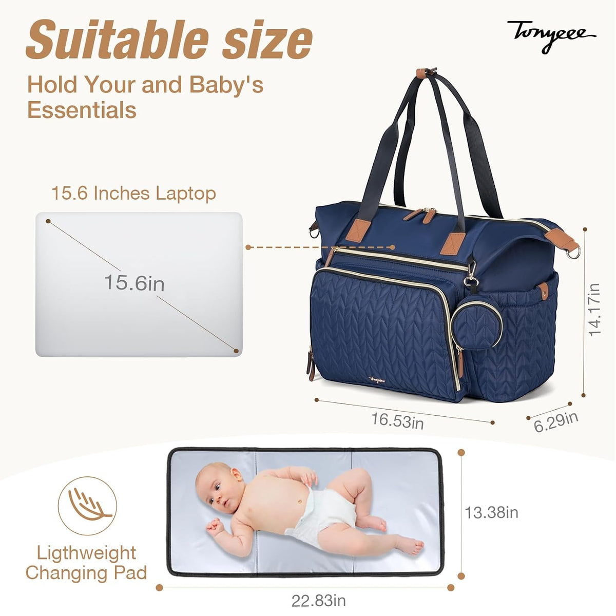 Diaper Bag Tote, Large Baby Hospital Bag for Labor Delivery Mom