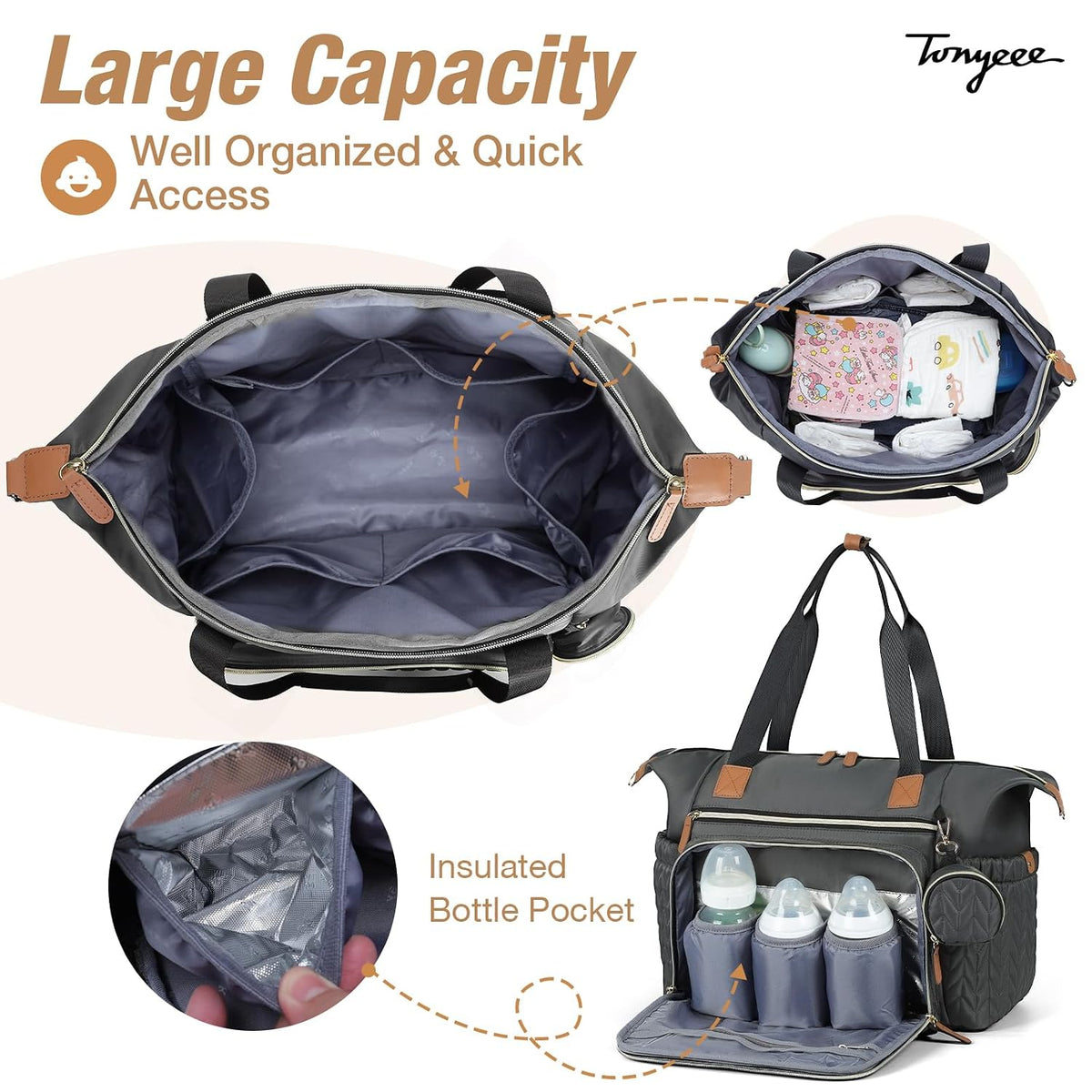 Diaper Bag Tote, Large Baby Hospital Bag for Labor Delivery Mom