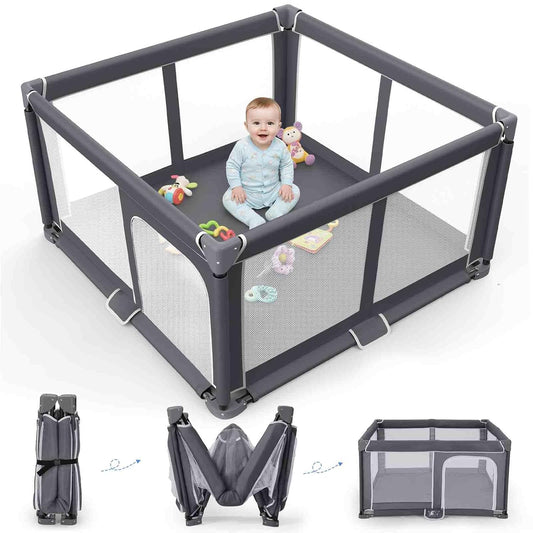 Foldable Baby Playpen Portable Travel Play Yard, Dark Gray
