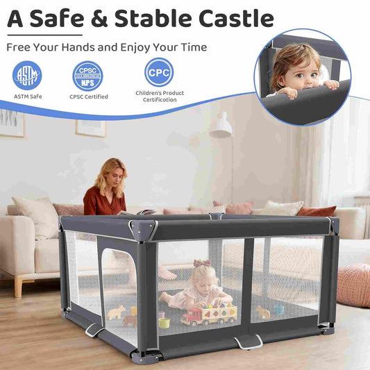 Foldable Baby Playpen Portable Travel Play Yard, Dark Gray