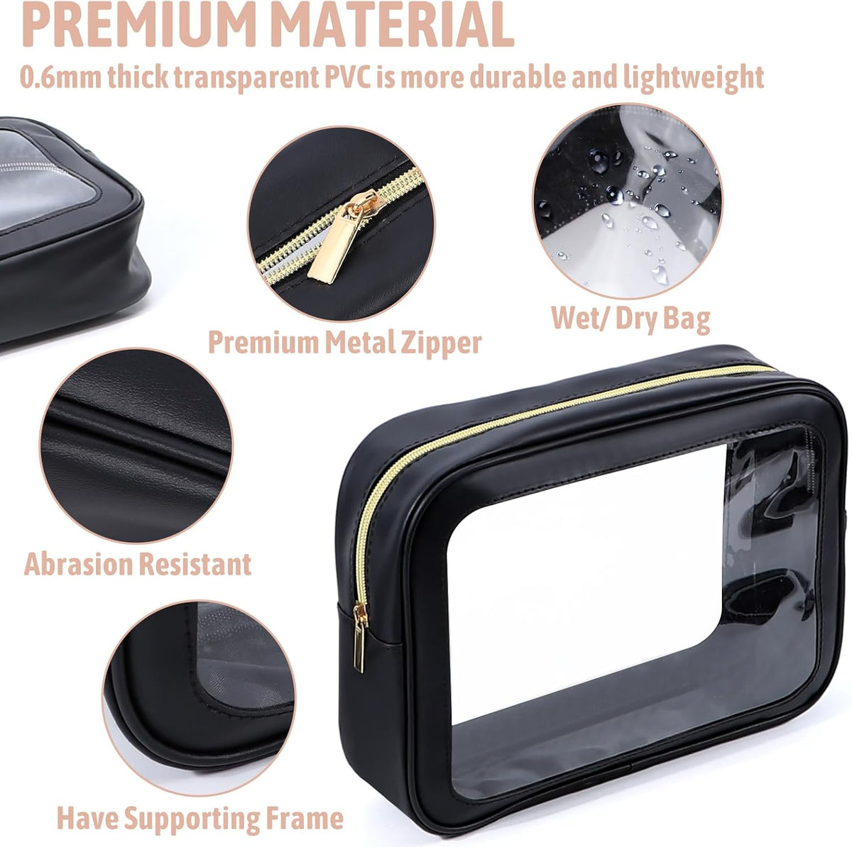 Diaper Bag Organizer Pouch Set, TSA Approved Toiletry Bag，Clear Waterproof TPU Makeup Bag Set Travel Organizer Bags for Women and Kids