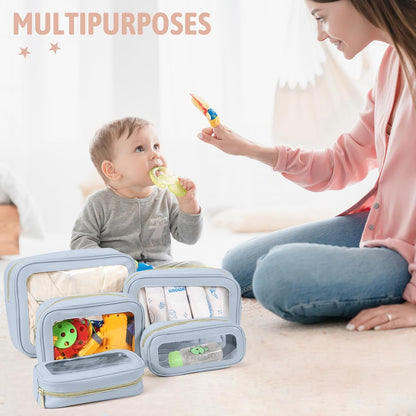Diaper Bag Organizer Pouch Set, TSA Approved Toiletry Bag，Clear Waterproof TPU Makeup Bag Set Travel Organizer Bags for Women and Kids