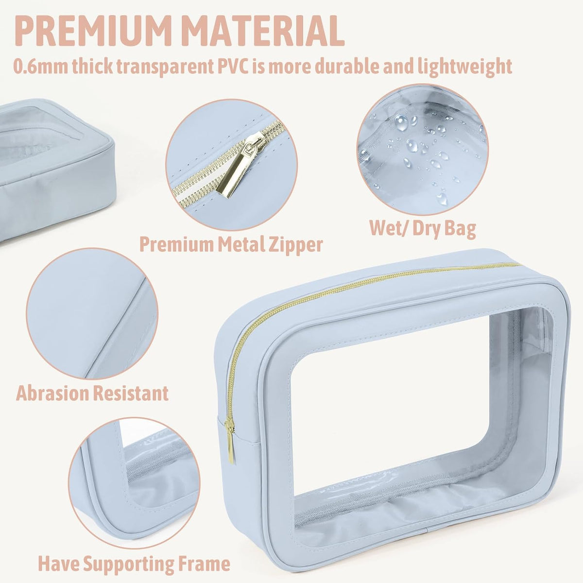Diaper Bag Organizer Pouch Set, TSA Approved Toiletry Bag，Clear Waterproof TPU Makeup Bag Set Travel Organizer Bags for Women and Kids