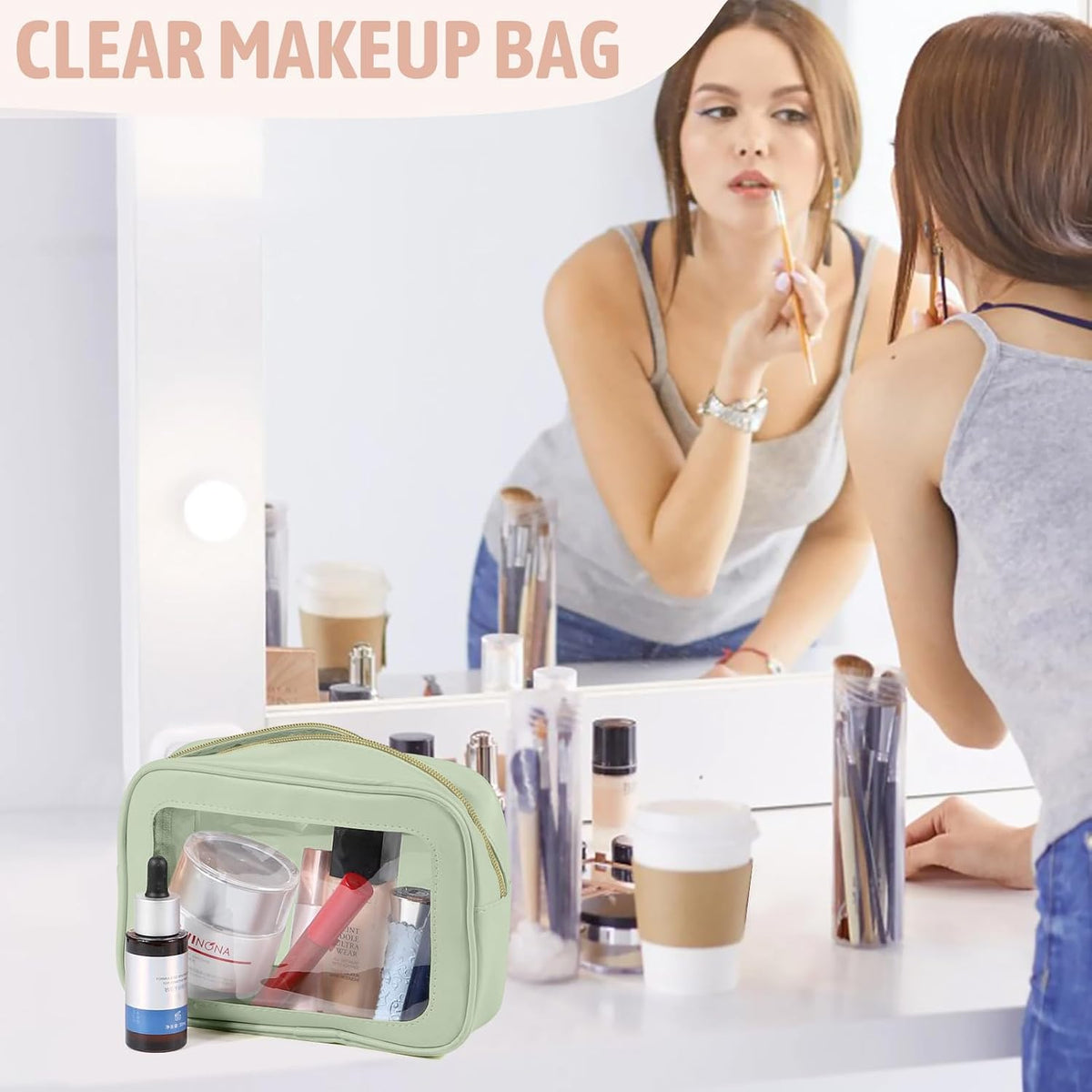Diaper Bag Organizer Pouch Set, TSA Approved Toiletry Bag，Clear Waterproof TPU Makeup Bag Set Travel Organizer Bags for Women and Kids