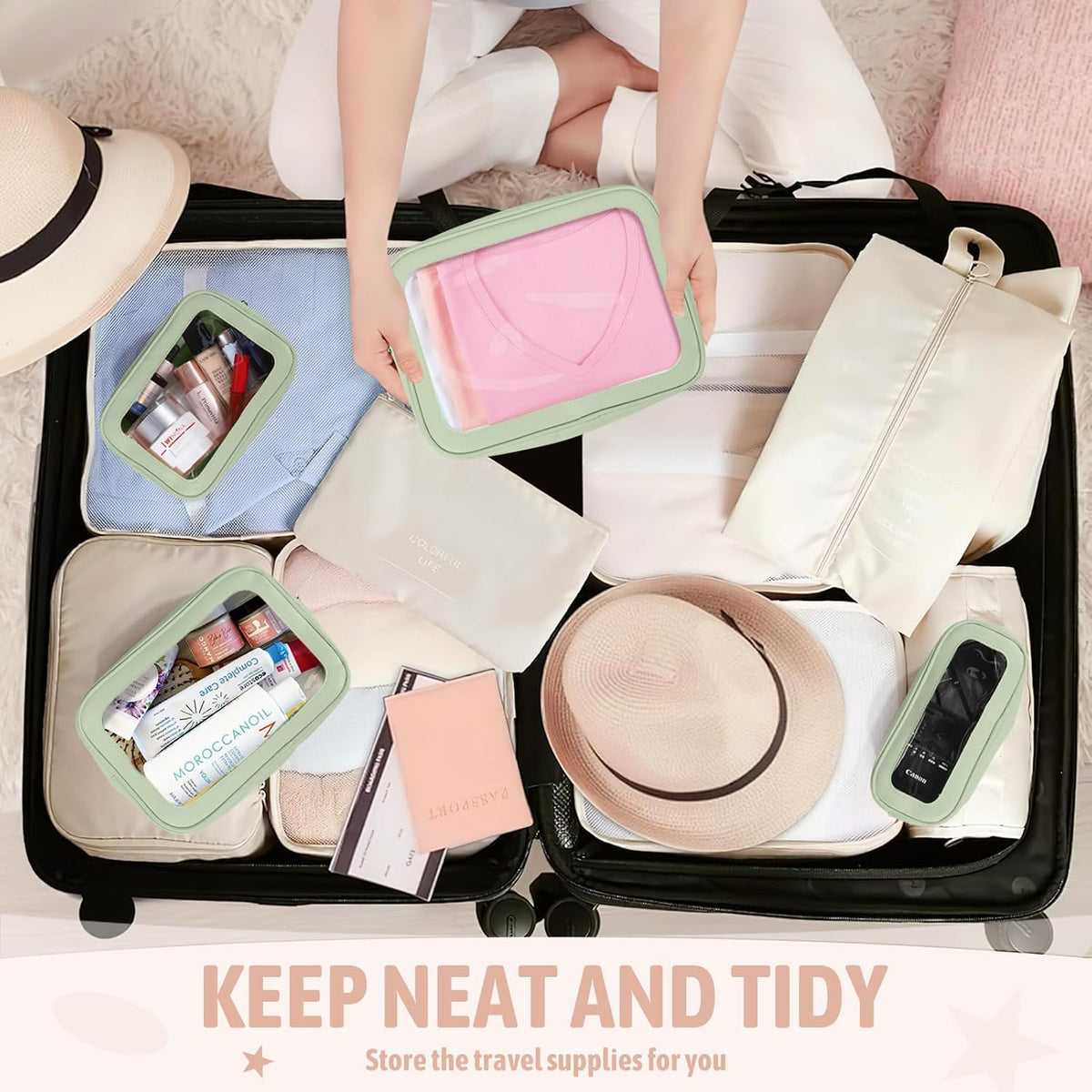 Diaper Bag Organizer Pouch Set, TSA Approved Toiletry Bag，Clear Waterproof TPU Makeup Bag Set Travel Organizer Bags for Women and Kids