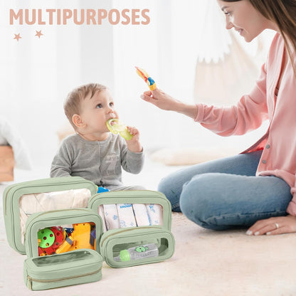 Diaper Bag Organizer Pouch Set, TSA Approved Toiletry Bag，Clear Waterproof TPU Makeup Bag Set Travel Organizer Bags for Women and Kids