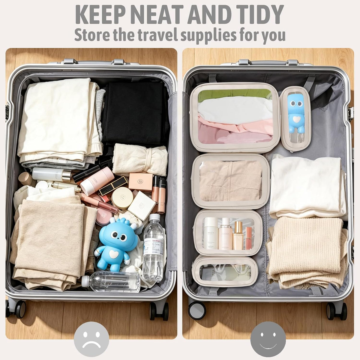 Diaper Bag Organizer Pouch Set, TSA Approved Toiletry Bag，Clear Waterproof TPU Makeup Bag Set Travel Organizer Bags for Women and Kids