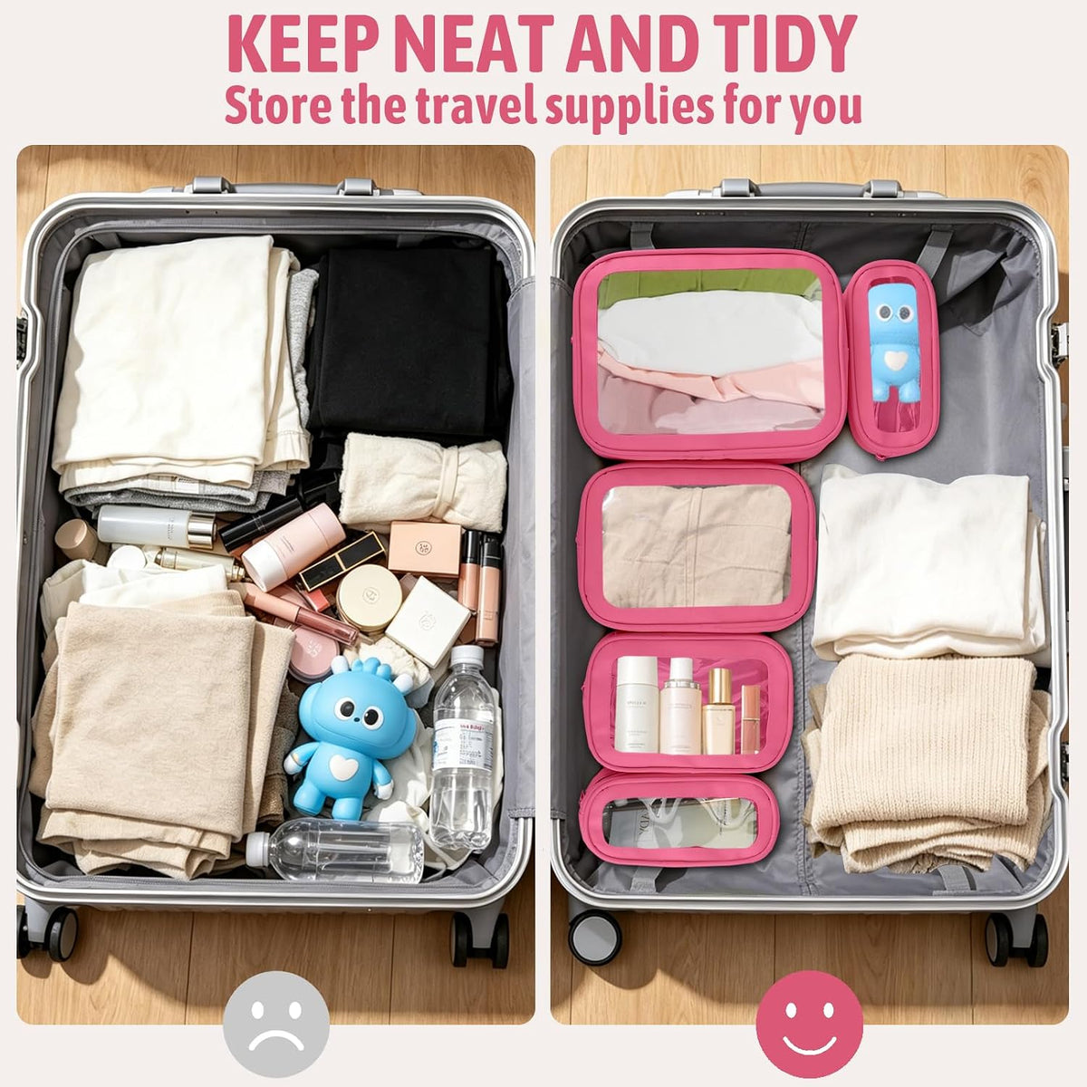 Diaper Bag Organizer Pouch Set, TSA Approved Toiletry Bag，Clear Waterproof TPU Makeup Bag Set Travel Organizer Bags for Women and Kids