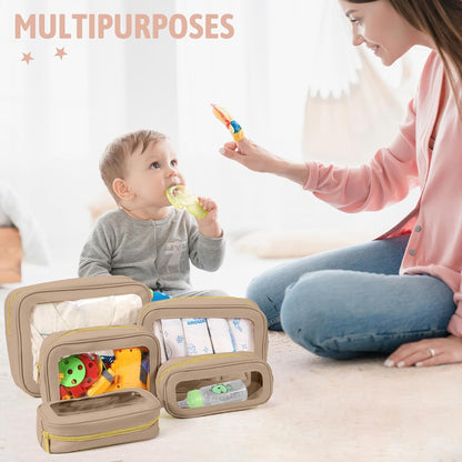 Diaper Bag Organizer Pouch Set, TSA Approved Toiletry Bag，Clear Waterproof TPU Makeup Bag Set Travel Organizer Bags for Women and Kids