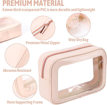 Diaper Bag Organizer Pouch Set, TSA Approved Toiletry Bag，Clear Waterproof TPU Makeup Bag Set Travel Organizer Bags for Women and Kids