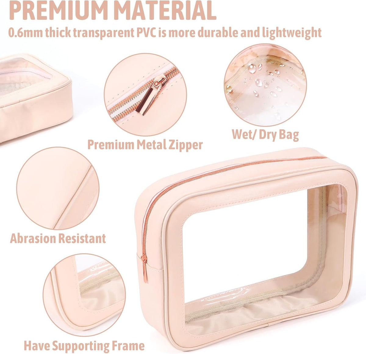 Diaper Bag Organizer Pouch Set, TSA Approved Toiletry Bag，Clear Waterproof TPU Makeup Bag Set Travel Organizer Bags for Women and Kids