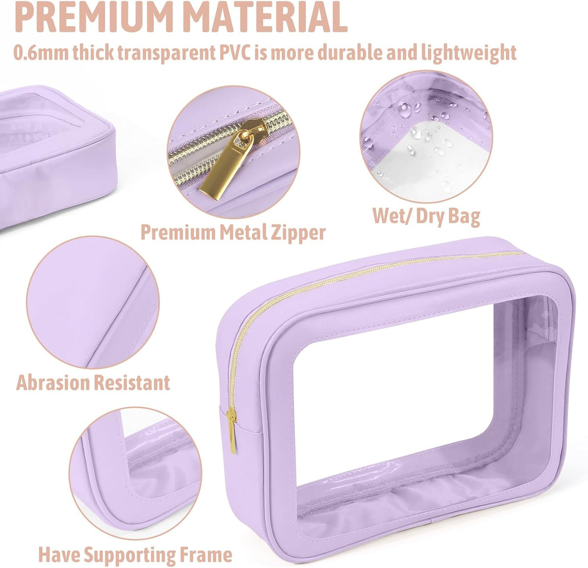 Diaper Bag Organizer Pouch Set, TSA Approved Toiletry Bag，Clear Waterproof TPU Makeup Bag Set Travel Organizer Bags for Women and Kids