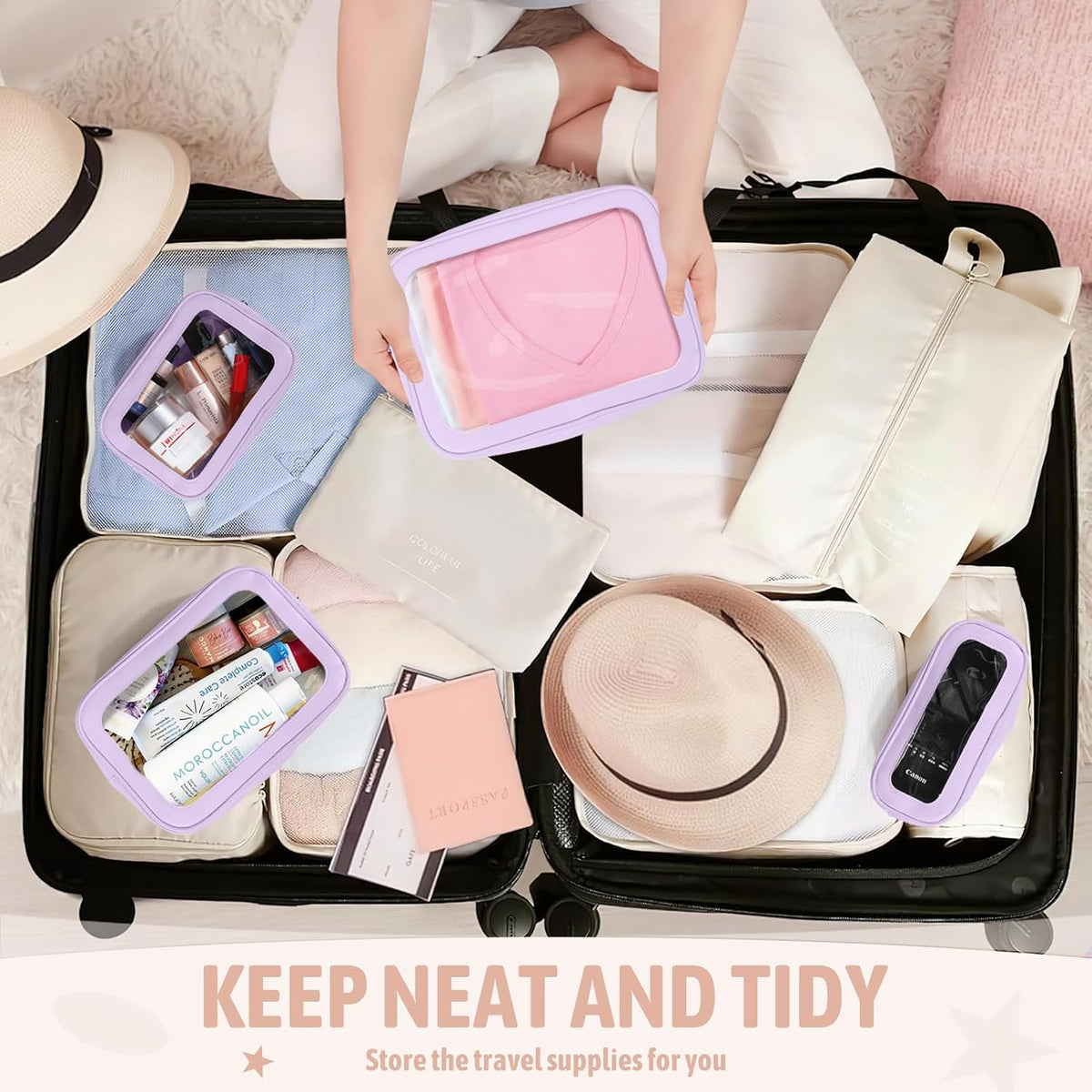 Diaper Bag Organizer Pouch Set, TSA Approved Toiletry Bag，Clear Waterproof TPU Makeup Bag Set Travel Organizer Bags for Women and Kids