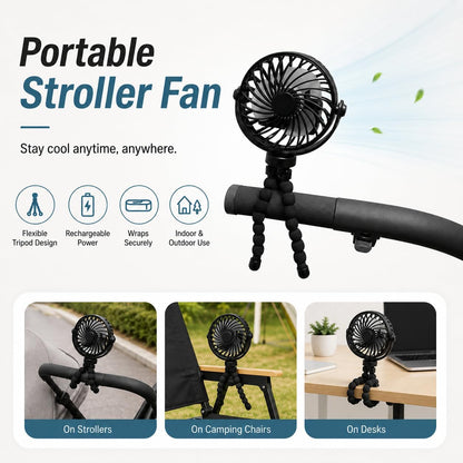 Portable Stroller Fan Clip On Rechargeable Flexible Tripod Fan for Outdoor