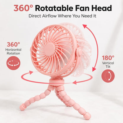 Portable Stroller Fan Clip On Rechargeable Flexible Tripod Fan for Outdoor