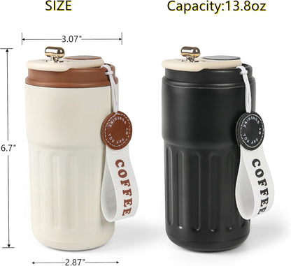 Stainless Steel Insulated Coffee Mug, Travel Coffee Cug,13.8ozWhite