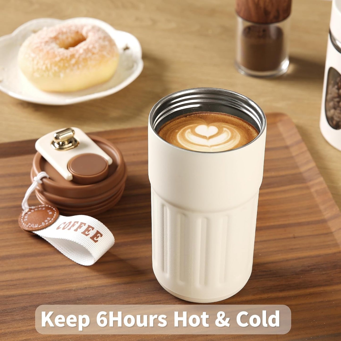 Stainless Steel Insulated Coffee Mug, Travel Coffee Cug,13.8ozWhite