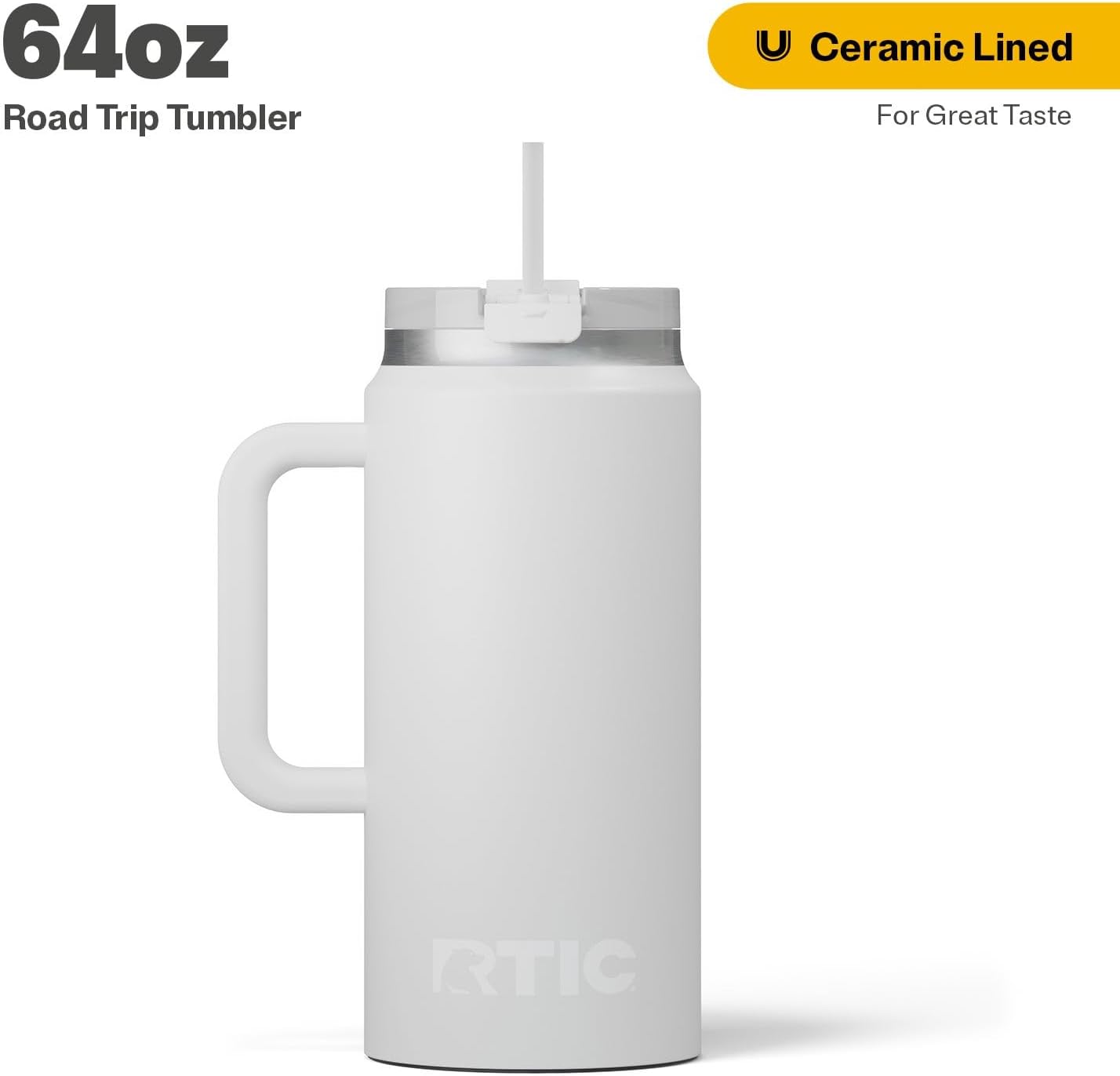 64 oz Ceramic Lined Insulated Road Trip Tumbler, Leak-Resistant Lid, Black