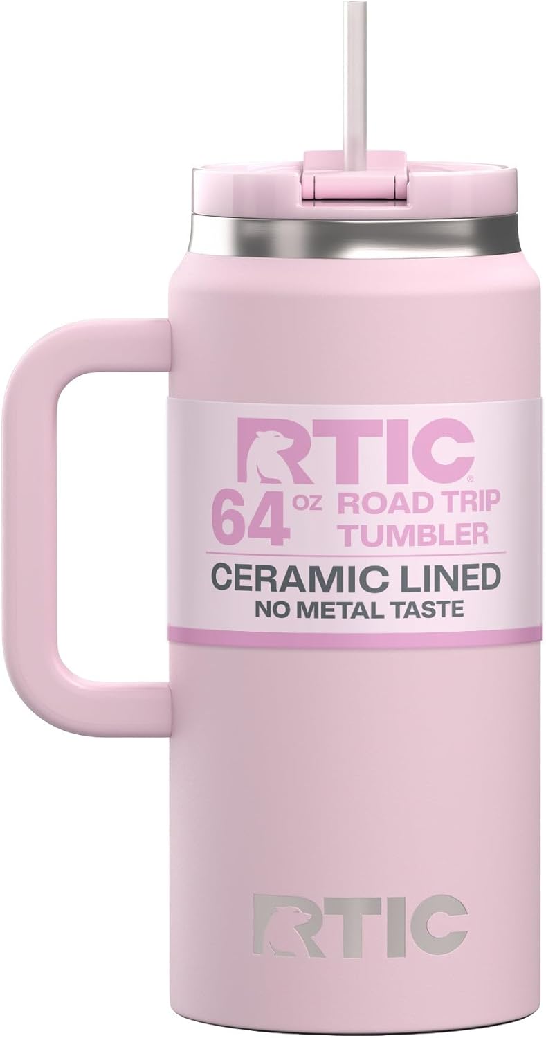 64 oz Ceramic Lined Insulated Road Trip Tumbler, Leak-Resistant Lid, Black