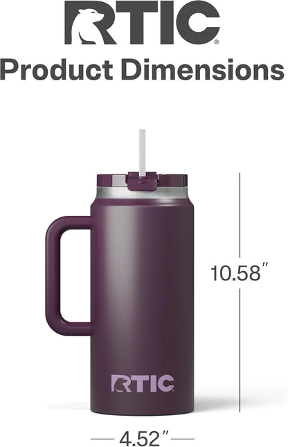 64 oz Ceramic Lined Insulated Road Trip Tumbler, Leak-Resistant Lid, Black