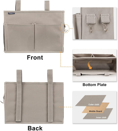 Bedside Caddy Hanging Bed Organizer Storage Bag Pocket for Bunk and Hospital Beds, College Dorm Rooms Baby Bed Rails,Camp (8 Pockets),Gray