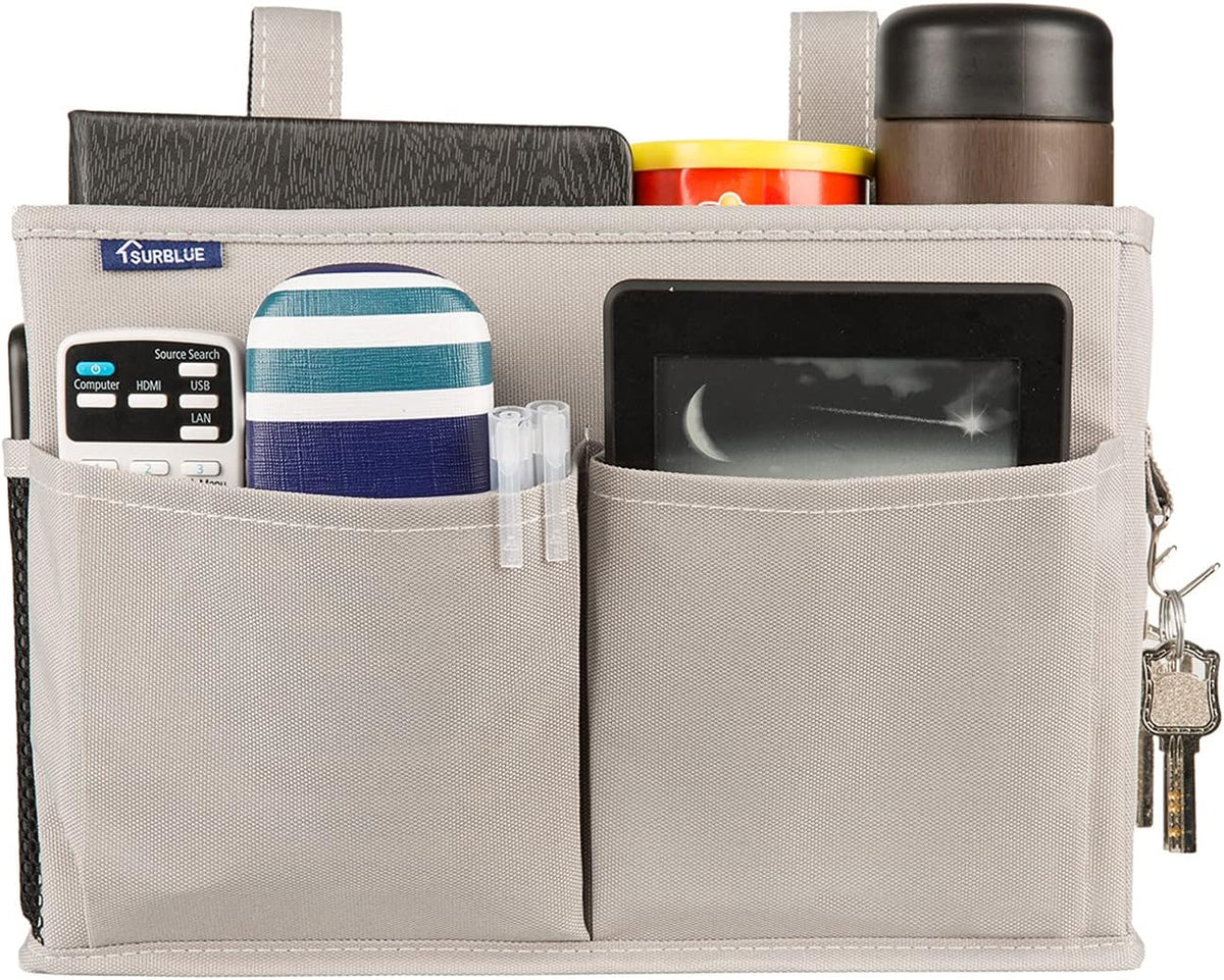 Bedside Caddy Hanging Bed Organizer Storage Bag Pocket for Bunk and Hospital Beds, College Dorm Rooms Baby Bed Rails,Camp (8 Pockets),Gray