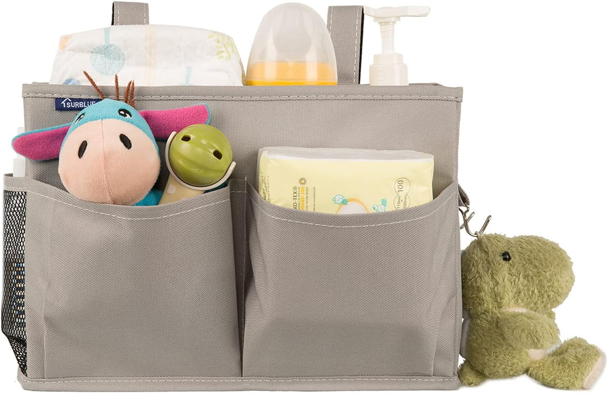 Bedside Caddy Hanging Bed Organizer Storage Bag Pocket for Bunk and Hospital Beds, College Dorm Rooms Baby Bed Rails,Camp (8 Pockets),Gray