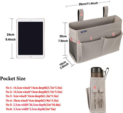 Bedside Caddy Hanging Bed Organizer Storage Bag Pocket for Bunk and Hospital Beds, College Dorm Rooms Baby Bed Rails,Camp (8 Pockets),Gray