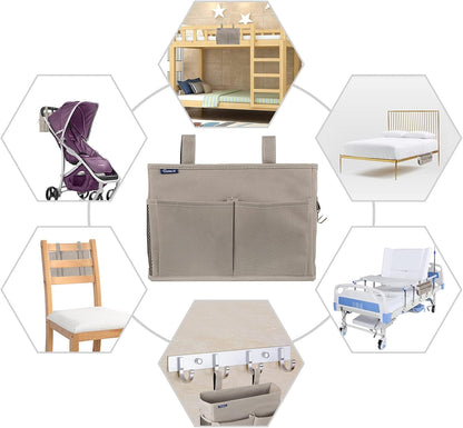 Bedside Caddy Hanging Bed Organizer Storage Bag Pocket for Bunk and Hospital Beds, College Dorm Rooms Baby Bed Rails,Camp (8 Pockets),Gray