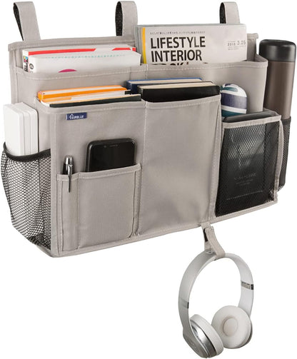 Bedside Caddy Hanging Bed Organizer Storage Bag Pocket for Bunk and Hospital Beds, College Dorm Rooms Baby Bed Rails,Camp (8 Pockets),Gray