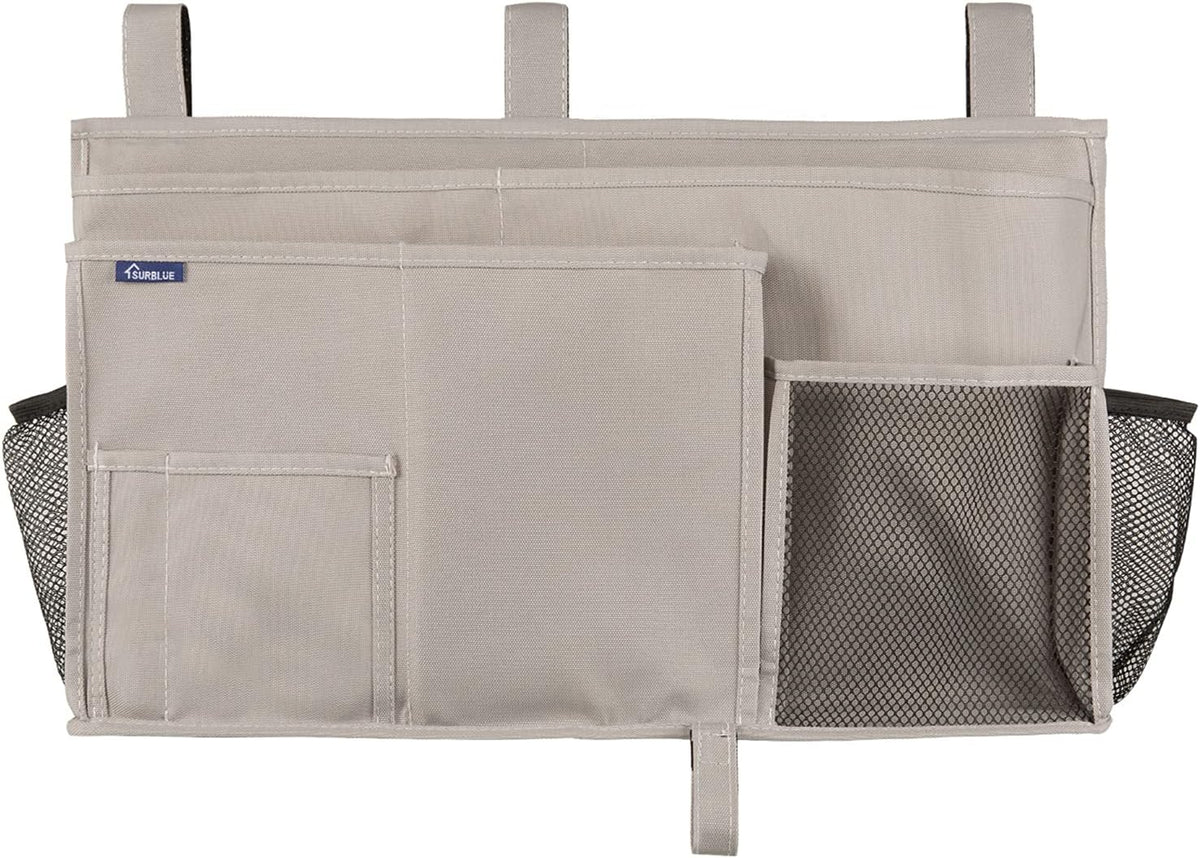Bedside Caddy Hanging Bed Organizer Storage Bag Pocket for Bunk and Hospital Beds, College Dorm Rooms Baby Bed Rails,Camp (8 Pockets),Gray