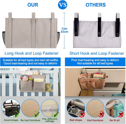 Bedside Caddy Hanging Bed Organizer Storage Bag Pocket for Bunk and Hospital Beds, College Dorm Rooms Baby Bed Rails,Camp (8 Pockets),Gray