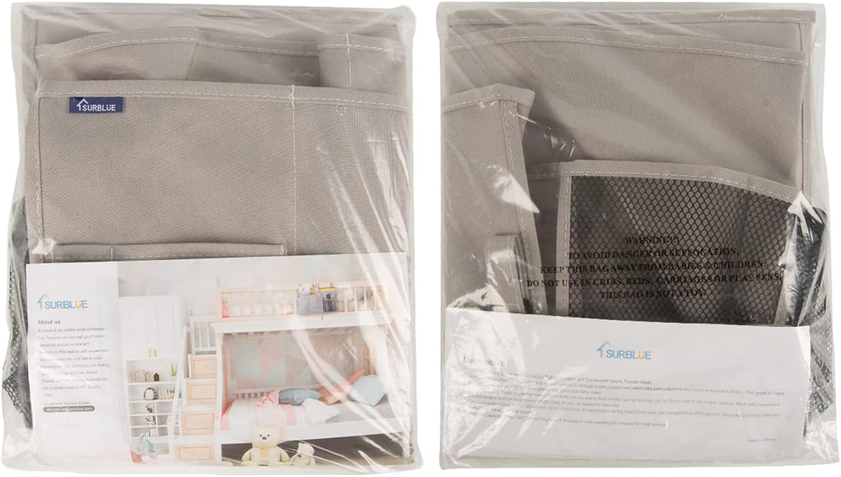 Bedside Caddy Hanging Bed Organizer Storage Bag Pocket for Bunk and Hospital Beds, College Dorm Rooms Baby Bed Rails,Camp (8 Pockets),Gray