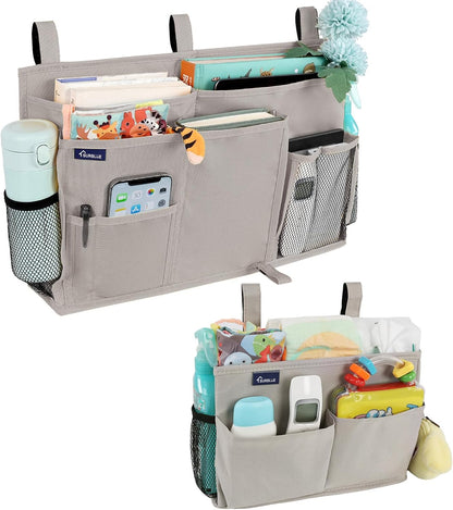 Bedside Caddy Hanging Bed Organizer Storage Bag Pocket for Bunk and Hospital Beds, College Dorm Rooms Baby Bed Rails,Camp (8 Pockets),Gray
