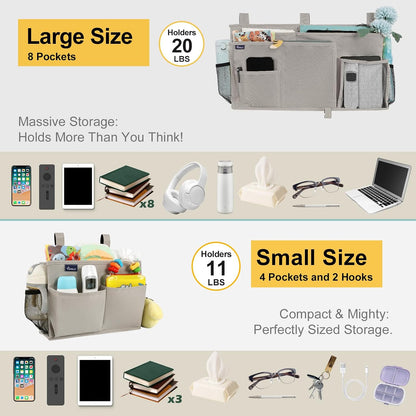 Bedside Caddy Hanging Bed Organizer Storage Bag Pocket for Bunk and Hospital Beds, College Dorm Rooms Baby Bed Rails,Camp (8 Pockets),Gray