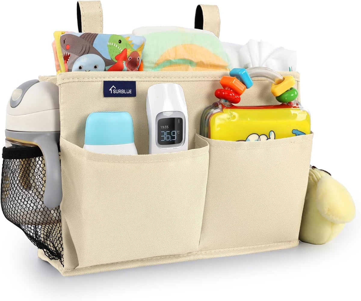 Bedside Caddy Hanging Bed Organizer Storage Bag Pocket for Bunk and Hospital Beds, College Dorm Rooms Baby Bed Rails,Camp (8 Pockets),Gray