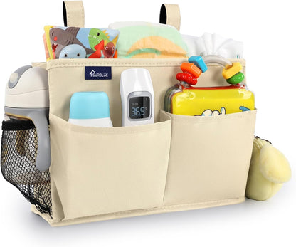 Bedside Caddy Hanging Bed Organizer Storage Bag Pocket for Bunk and Hospital Beds, College Dorm Rooms Baby Bed Rails,Camp (8 Pockets),Gray