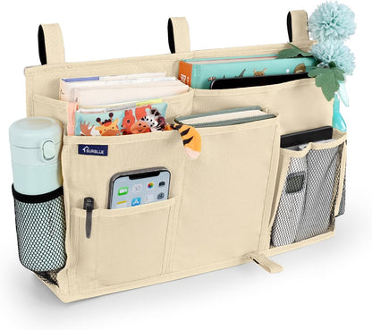 Bedside Caddy Hanging Bed Organizer Storage Bag Pocket for Bunk and Hospital Beds, College Dorm Rooms Baby Bed Rails,Camp (8 Pockets),Gray