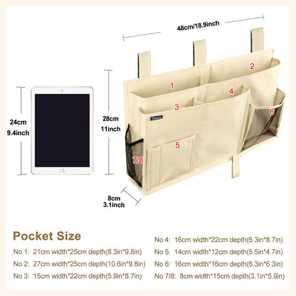Bedside Caddy Hanging Bed Organizer Storage Bag Pocket for Bunk and Hospital Beds, College Dorm Rooms Baby Bed Rails,Camp (8 Pockets),Gray