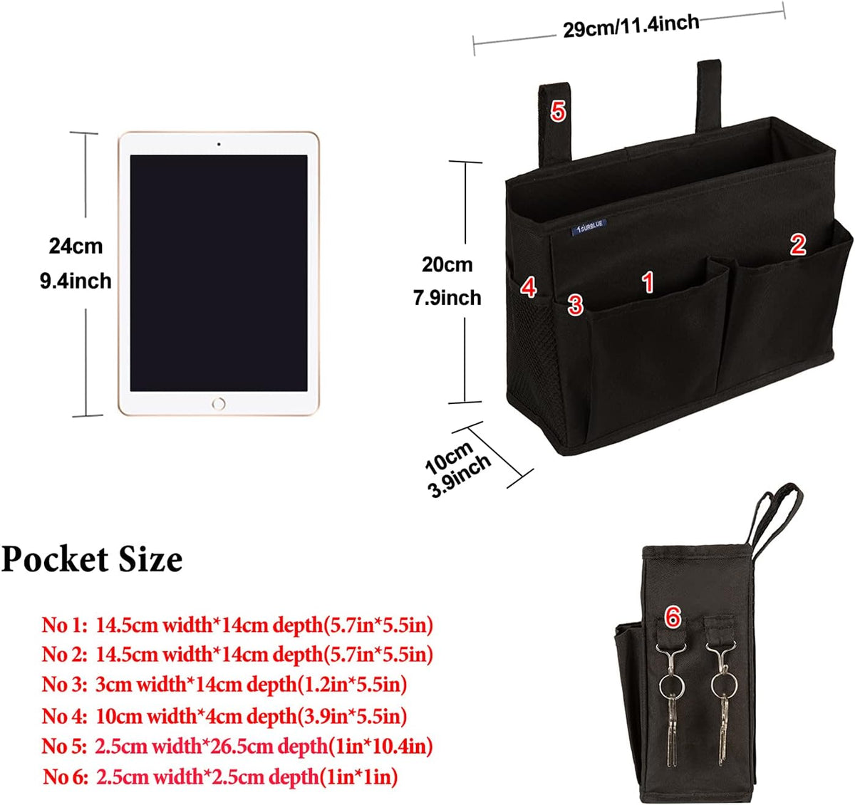 Bedside Caddy Hanging Bed Organizer Storage Bag Pocket for Bunk and Hospital Beds, College Dorm Rooms Baby Bed Rails,Camp (8 Pockets),Gray
