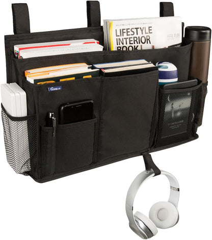 Bedside Caddy Hanging Bed Organizer Storage Bag Pocket for Bunk and Hospital Beds, College Dorm Rooms Baby Bed Rails,Camp (8 Pockets),Gray