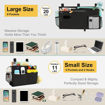 Bedside Caddy Hanging Bed Organizer Storage Bag Pocket for Bunk and Hospital Beds, College Dorm Rooms Baby Bed Rails,Camp (8 Pockets),Gray