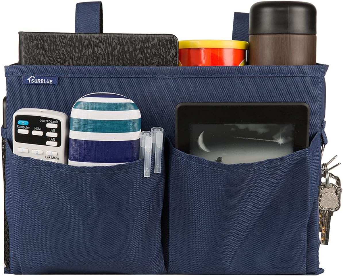 Bedside Caddy Hanging Bed Organizer Storage Bag Pocket for Bunk and Hospital Beds, College Dorm Rooms Baby Bed Rails,Camp (8 Pockets),Gray