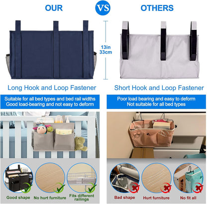 Bedside Caddy Hanging Bed Organizer Storage Bag Pocket for Bunk and Hospital Beds, College Dorm Rooms Baby Bed Rails,Camp (8 Pockets),Gray