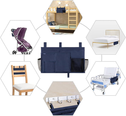 Bedside Caddy Hanging Bed Organizer Storage Bag Pocket for Bunk and Hospital Beds, College Dorm Rooms Baby Bed Rails,Camp (8 Pockets),Gray