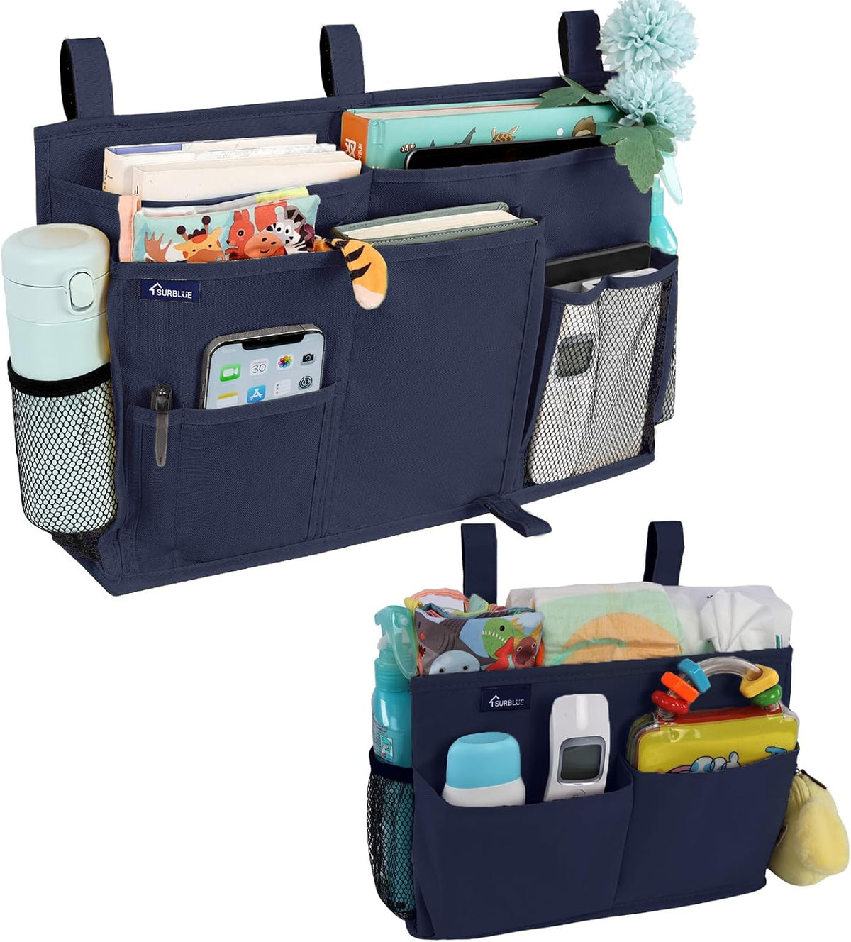 Bedside Caddy Hanging Bed Organizer Storage Bag Pocket for Bunk and Hospital Beds, College Dorm Rooms Baby Bed Rails,Camp (8 Pockets),Gray
