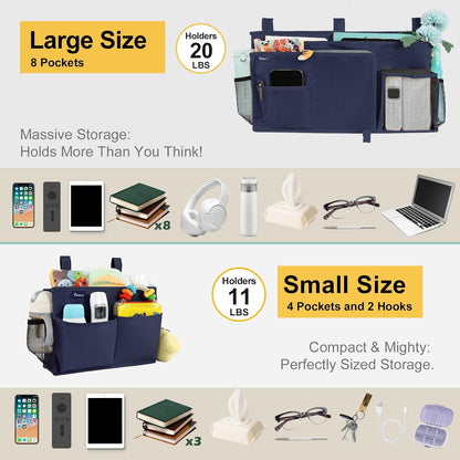Bedside Caddy Hanging Bed Organizer Storage Bag Pocket for Bunk and Hospital Beds, College Dorm Rooms Baby Bed Rails,Camp (8 Pockets),Gray