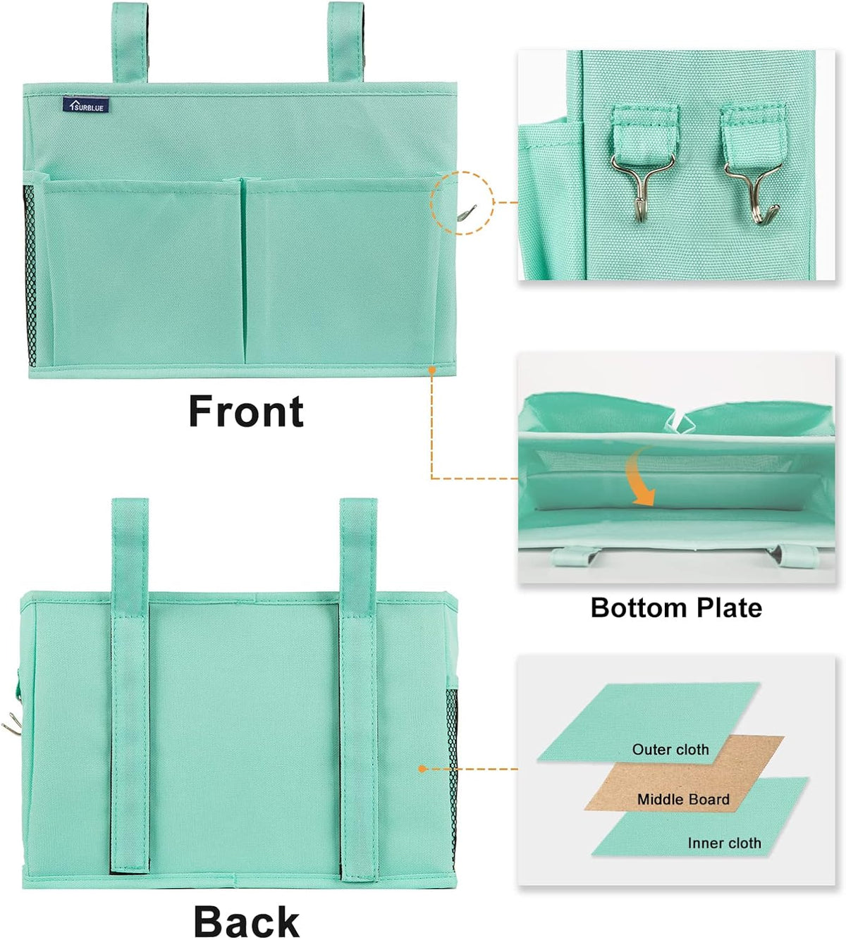 Bedside Caddy Hanging Bed Organizer Storage Bag Pocket for Bunk and Hospital Beds, College Dorm Rooms Baby Bed Rails,Camp (8 Pockets),Gray