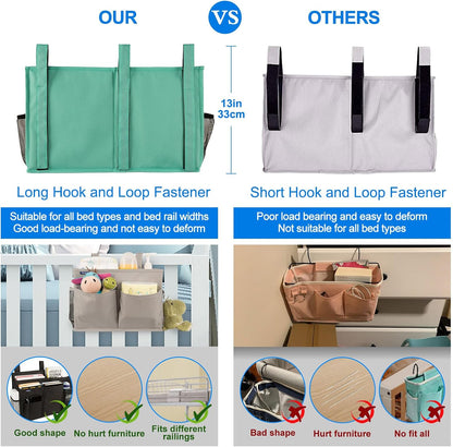 Bedside Caddy Hanging Bed Organizer Storage Bag Pocket for Bunk and Hospital Beds, College Dorm Rooms Baby Bed Rails,Camp (8 Pockets),Gray