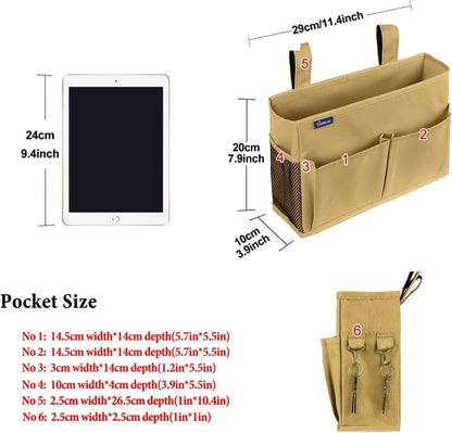 Bedside Caddy Hanging Bed Organizer Storage Bag Pocket for Bunk and Hospital Beds, College Dorm Rooms Baby Bed Rails,Camp (8 Pockets),Gray